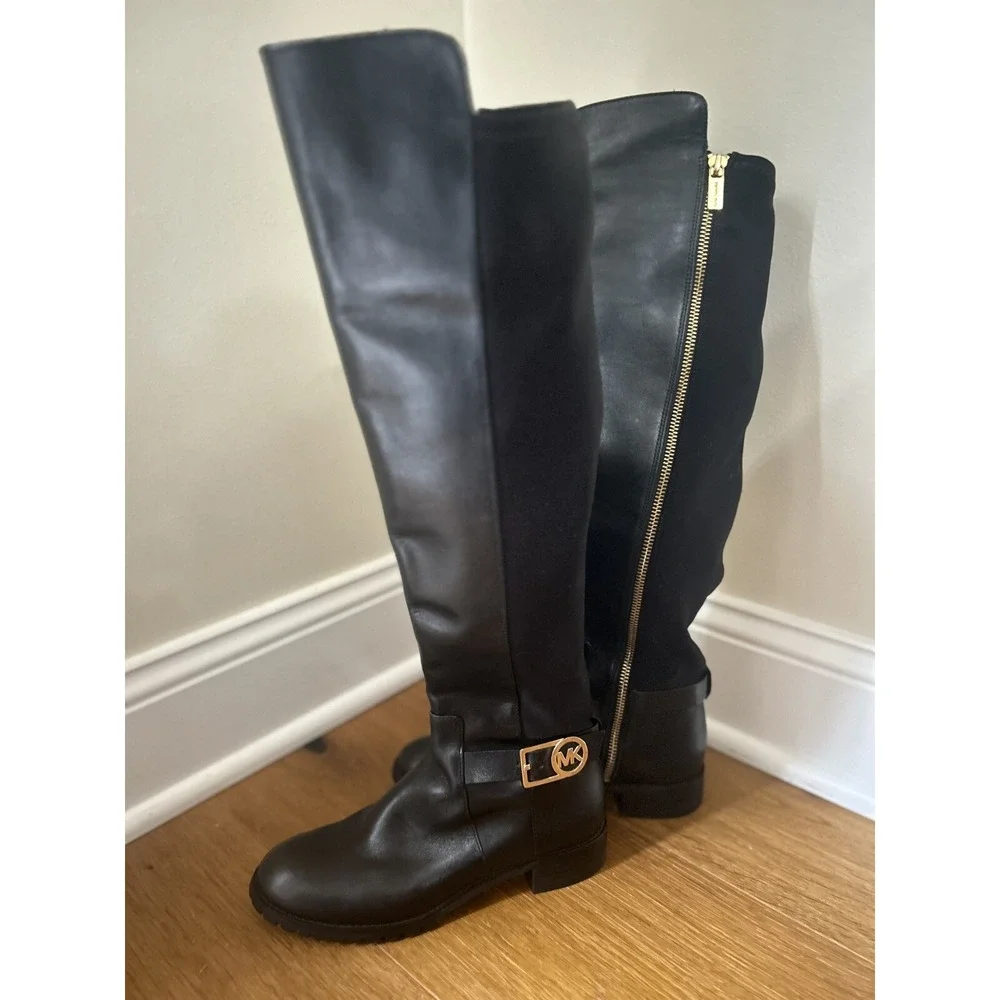 Michael Kors Over The Knee Tall Black Riding Boots Leather  Women's 6 Stretch